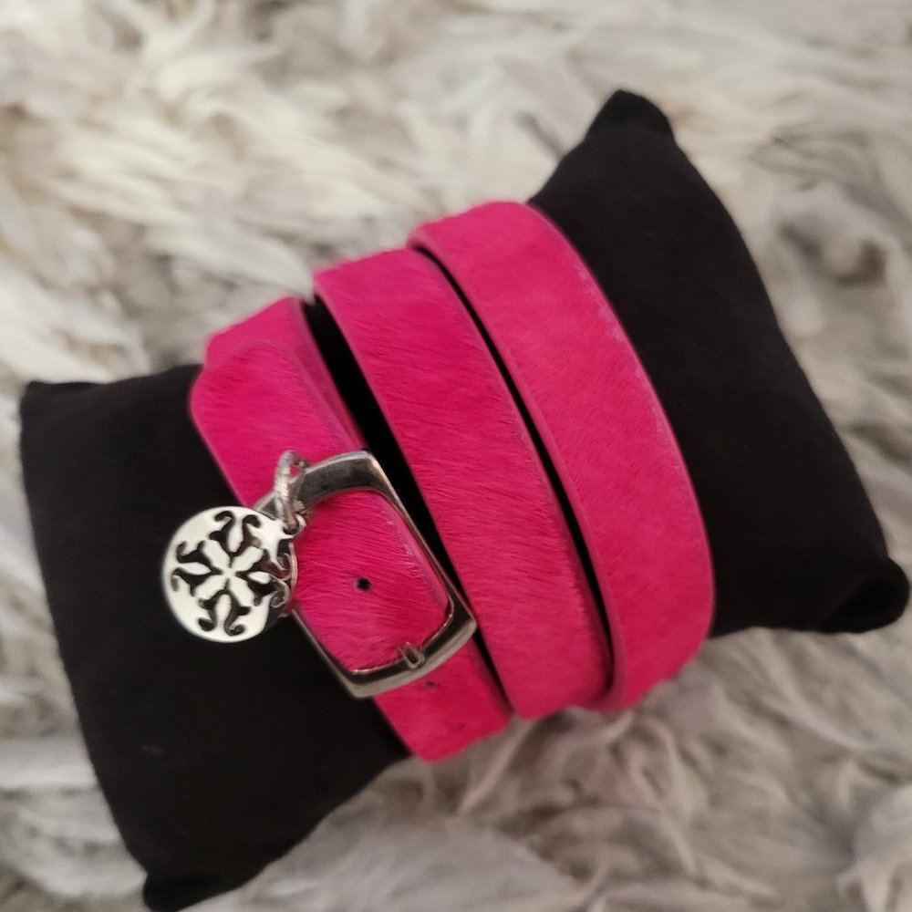 Rustic Cuff triple wrap pink calf skin bracelet
